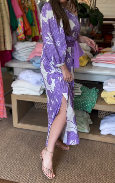 Purple Printed One Shoulder Dress