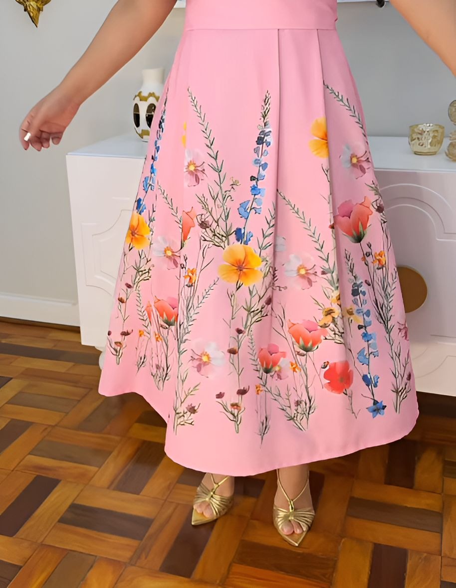 Pink Floral Print Dress