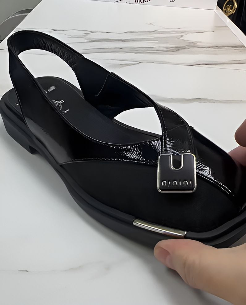 Black Leather Breathable Sandals