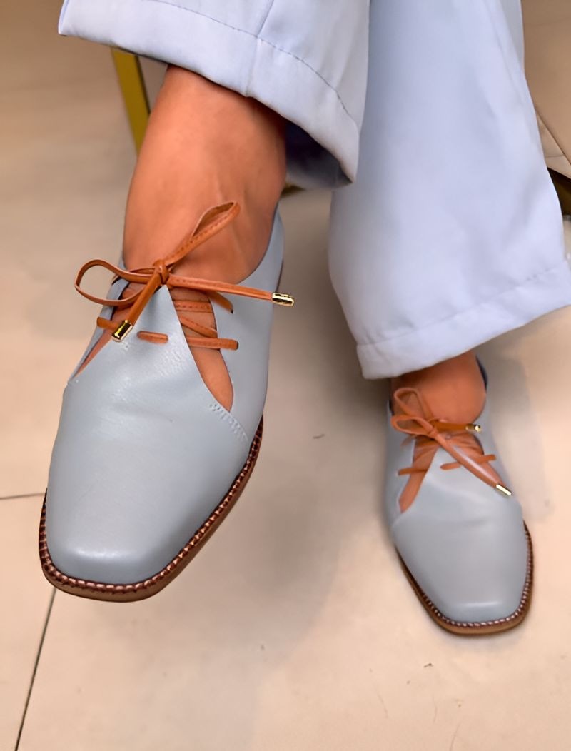 Blue Soft Leather Lace-Up Women Shoes