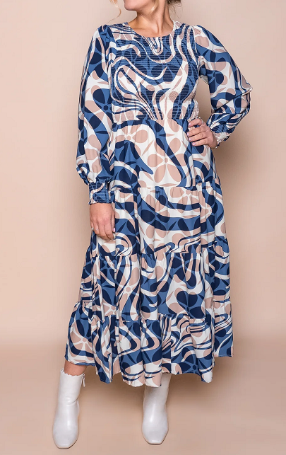 Navy Blue Printed Dress