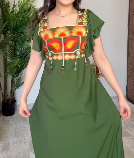 Dark Dreen Flying Sleeves Lace-Up Dress