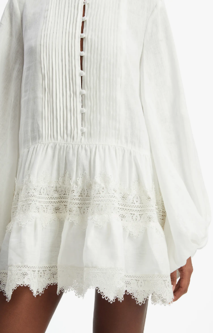 Lace Trim Long Sleeve Minidress