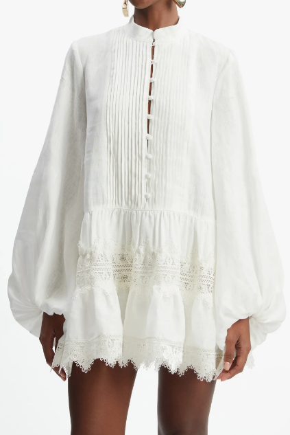 Lace Trim Long Sleeve Minidress