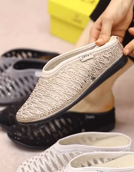 Subtle Glitter Mesh Cut-Out Slippers
