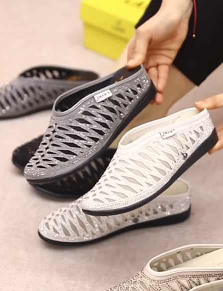 Subtle Glitter Mesh Cut-Out Slippers