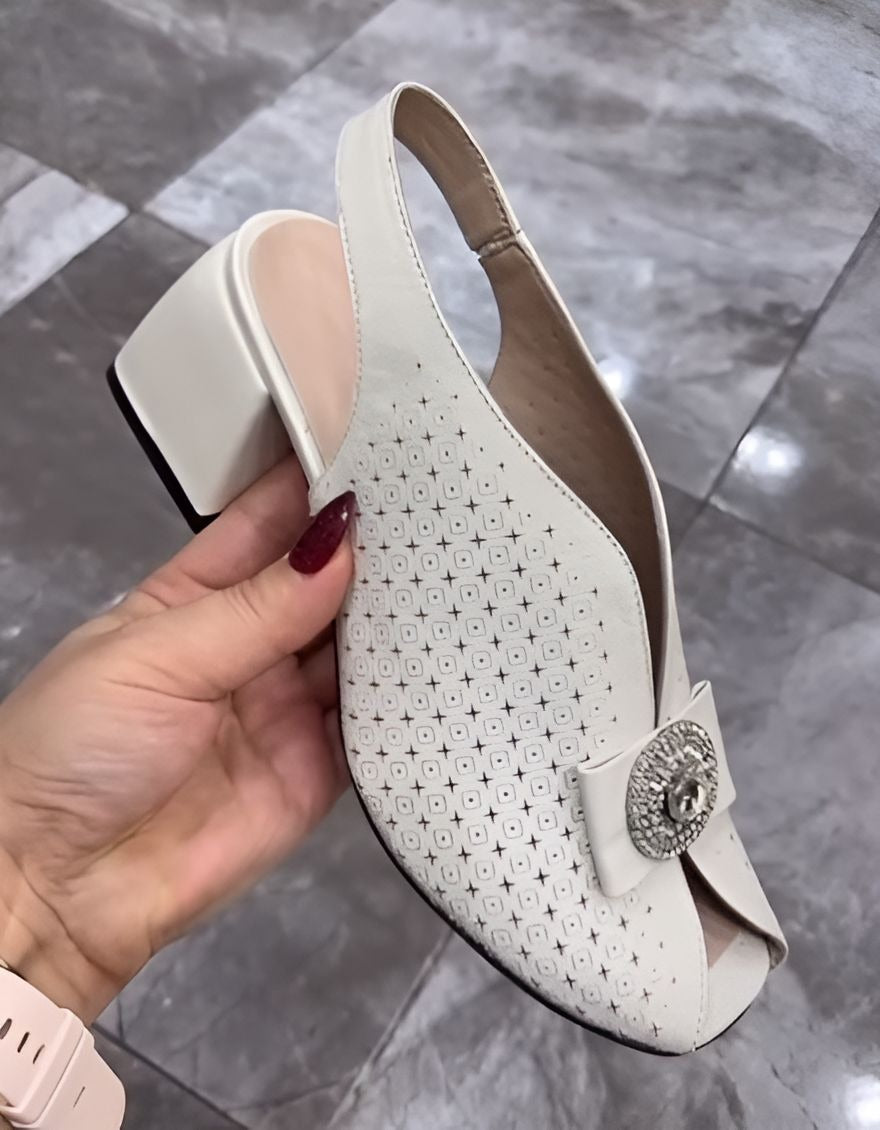 White Mesh Breathable Square Heel Sandals
