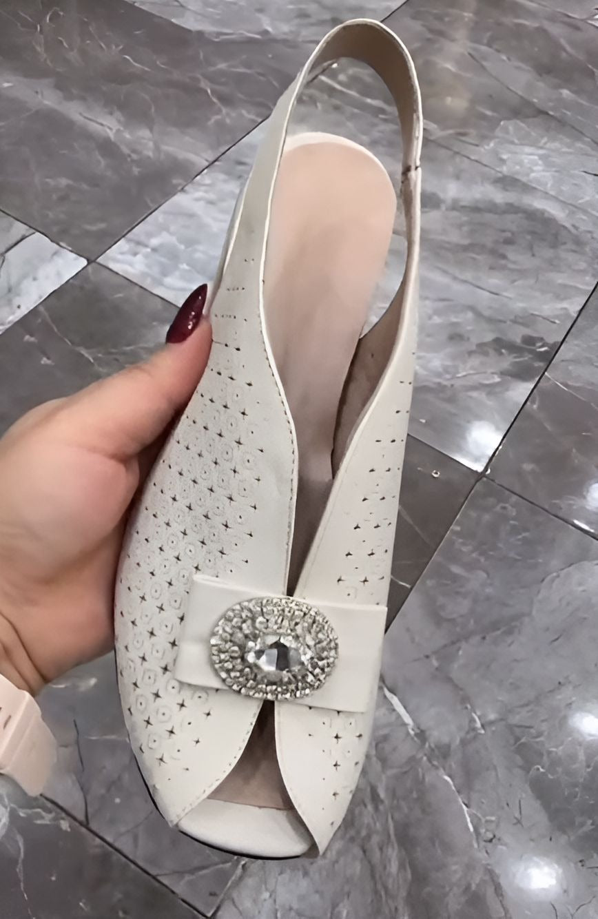 White Mesh Breathable Square Heel Sandals