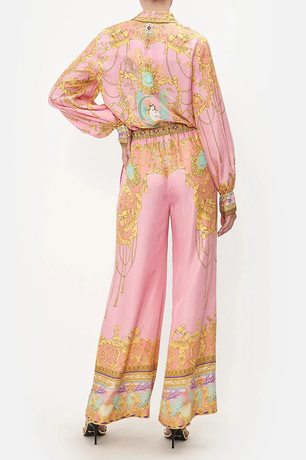 Unique Print Long Sleeve Loose Shirt and Elastic Waist Pants Set