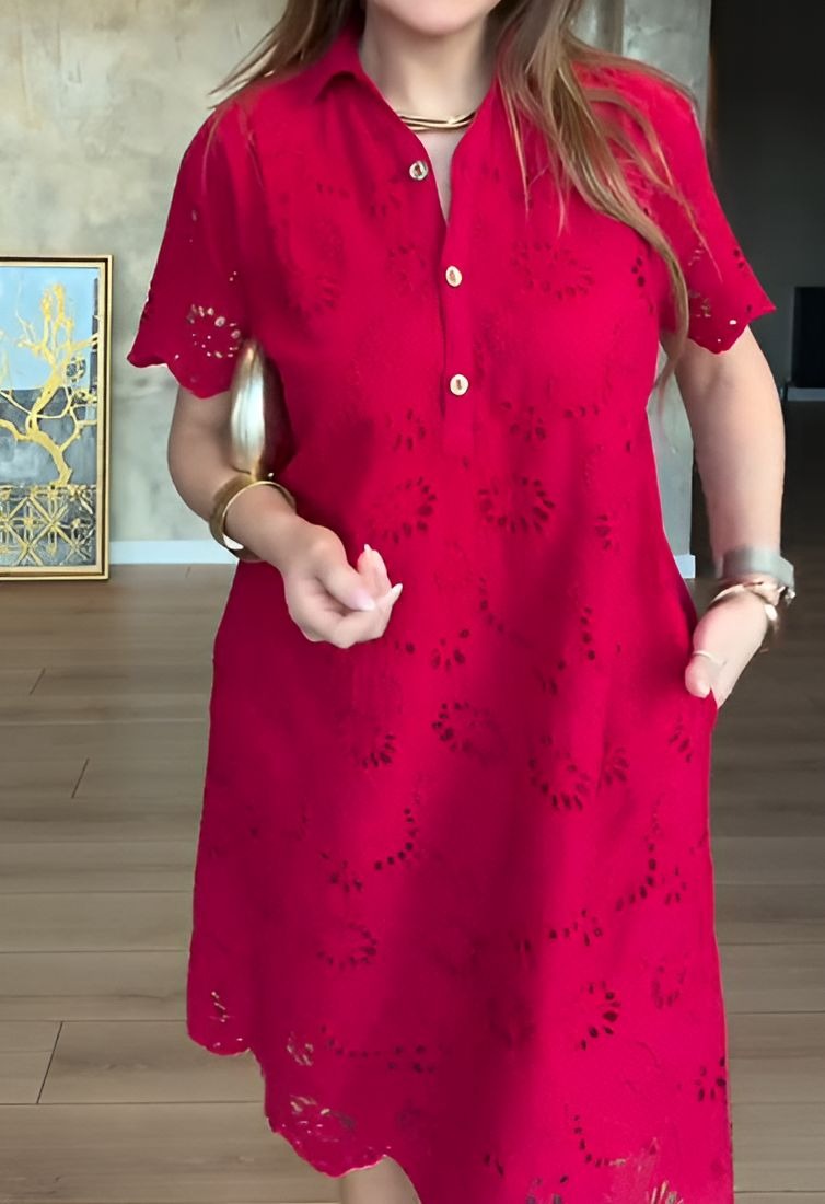 V-neck Button Lace Dress