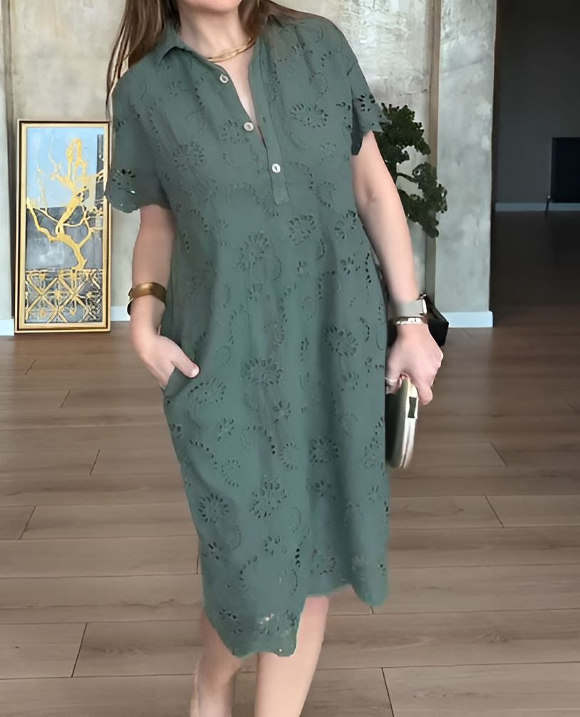 V-neck Button Lace Dress