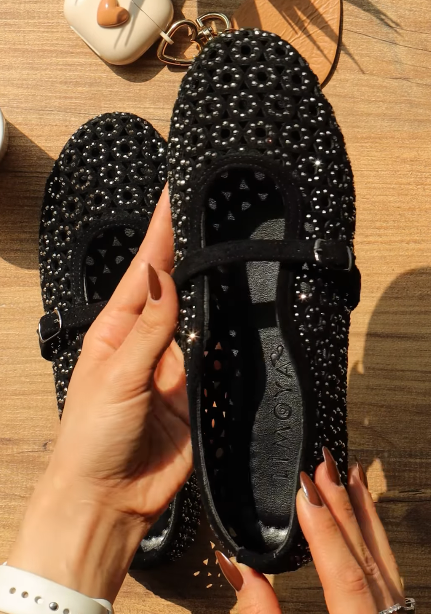 Sparkling Flower Openwork Ballet Flats