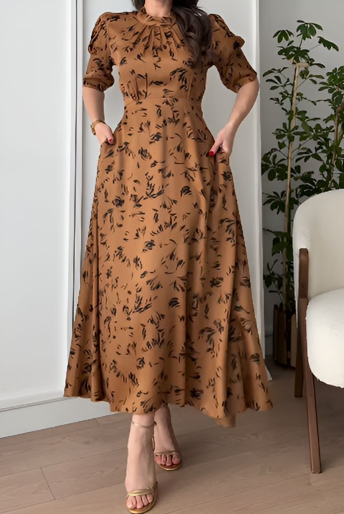 Elegant Printed Lace-Up Dress