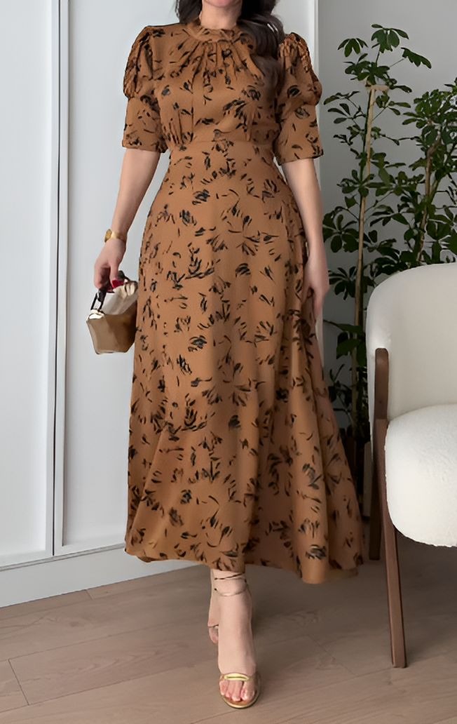Elegant Printed Lace-Up Dress