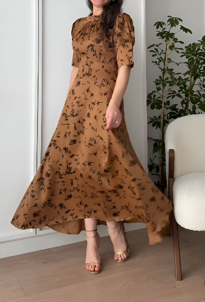 Elegant Printed Lace-Up Dress