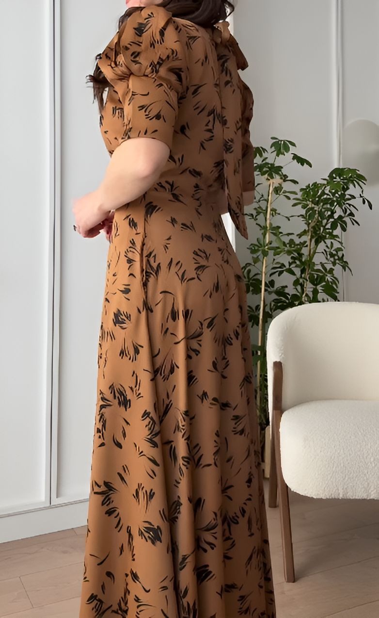 Elegant Printed Lace-Up Dress