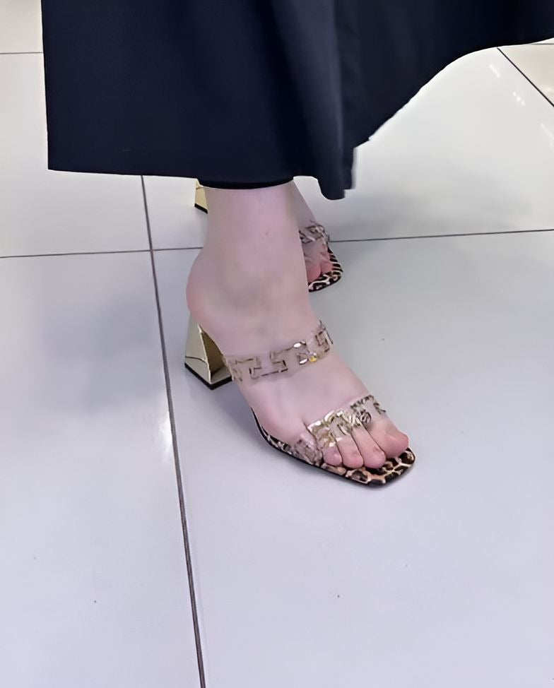Leopard Print Square Heel Sandals