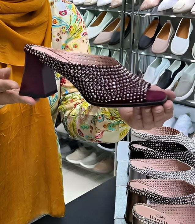Rhinestone Low-Heel Sandals
