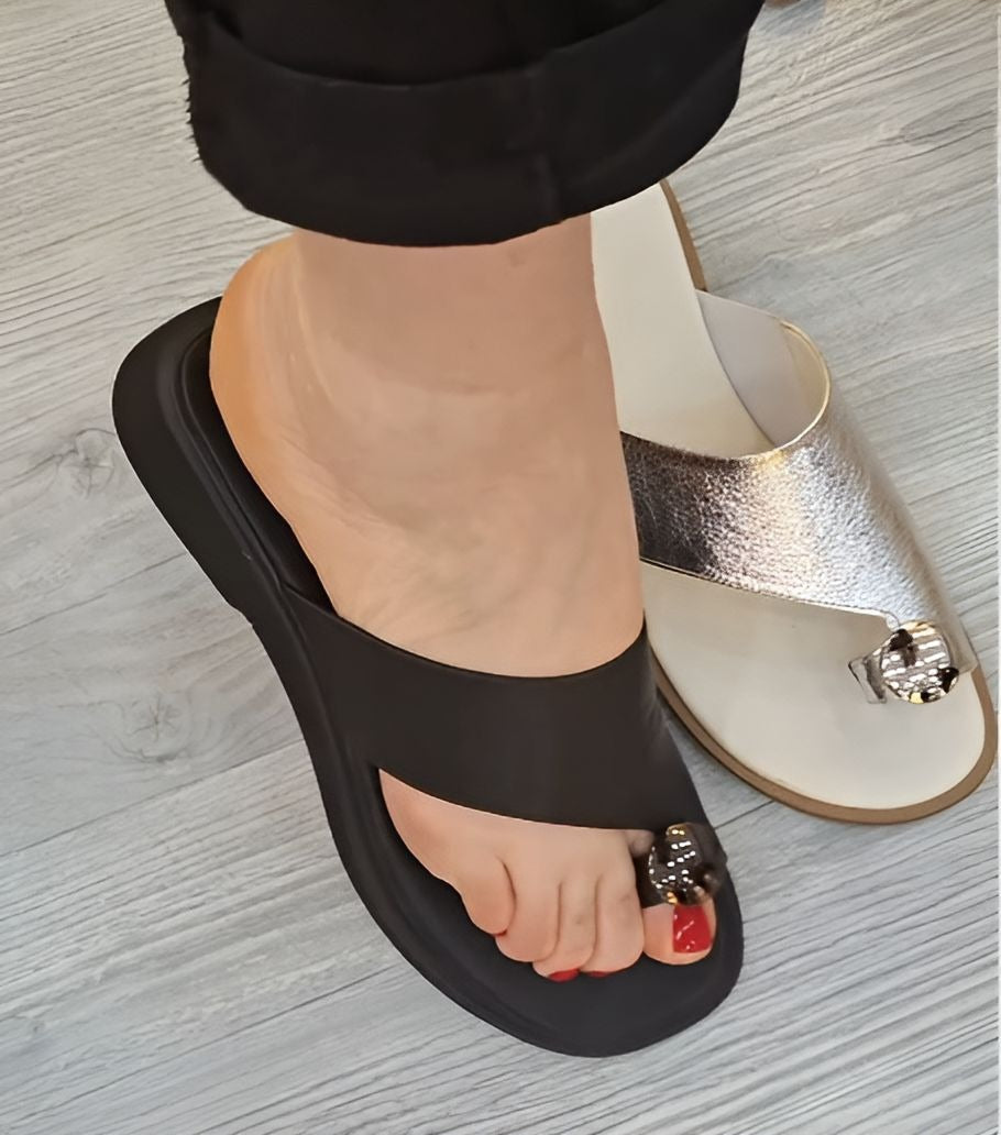 Soft Leather Single Toe Women Slippers
