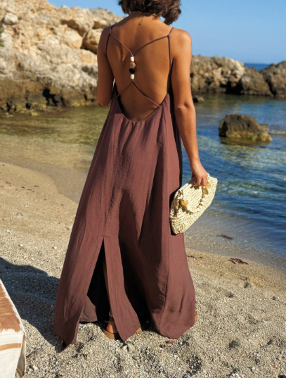 V-Neck Backless Vacation Dress