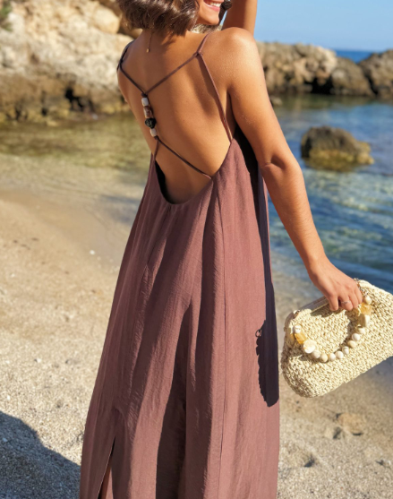V-Neck Backless Vacation Dress