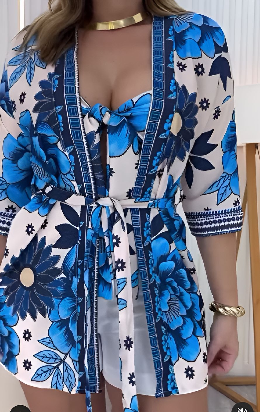Blue Printed Tube Top Set