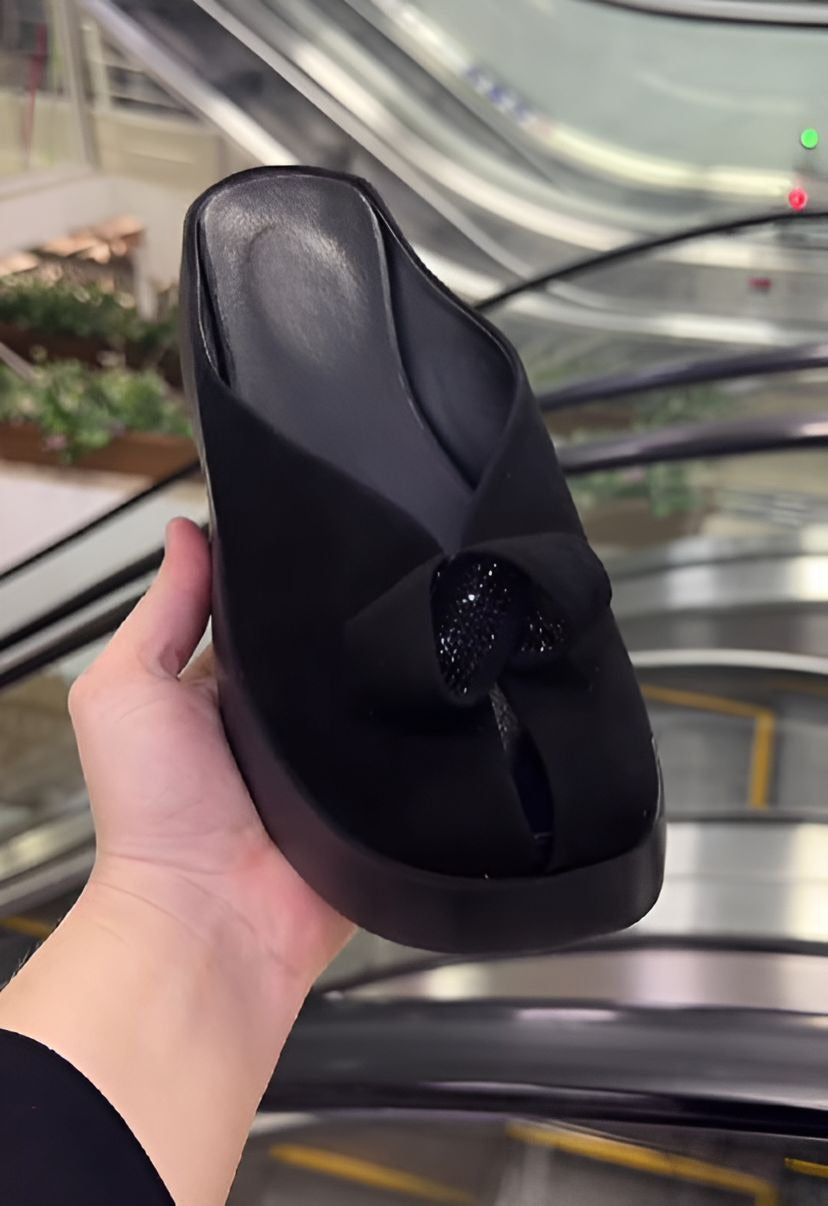 Black Bow Platform Women Sandals