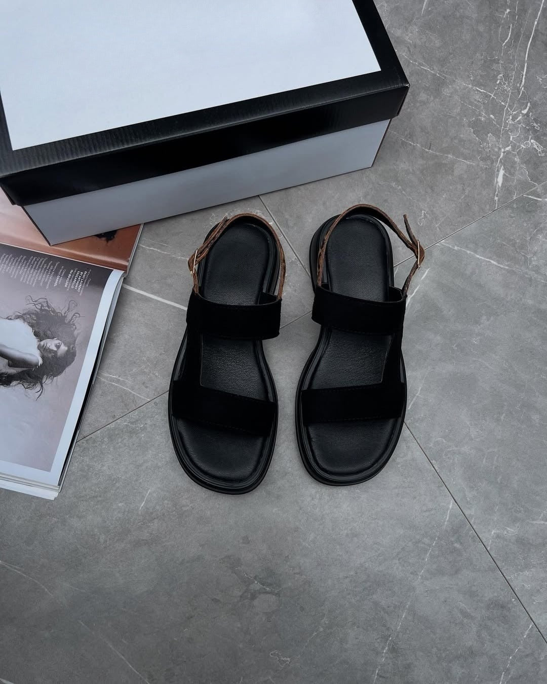 Black Leopard Print Contrast Women Sandals