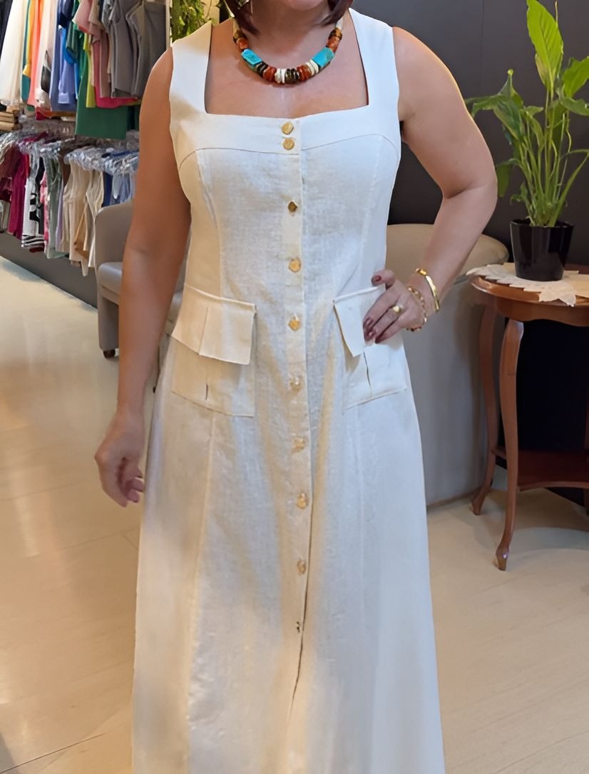 Sleeveless Button Dress with Pockets