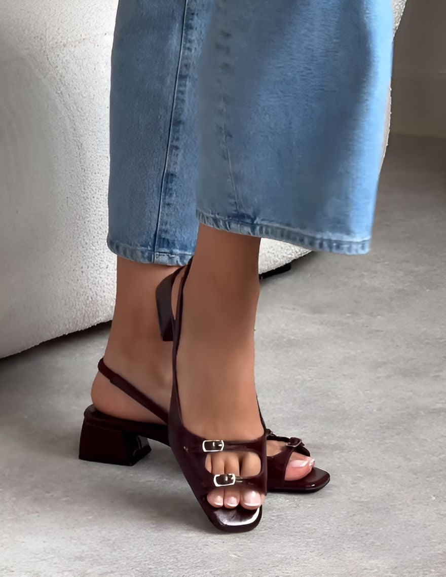 Wrinkled Matte Belt Detailed Low Heel Women's Sandals