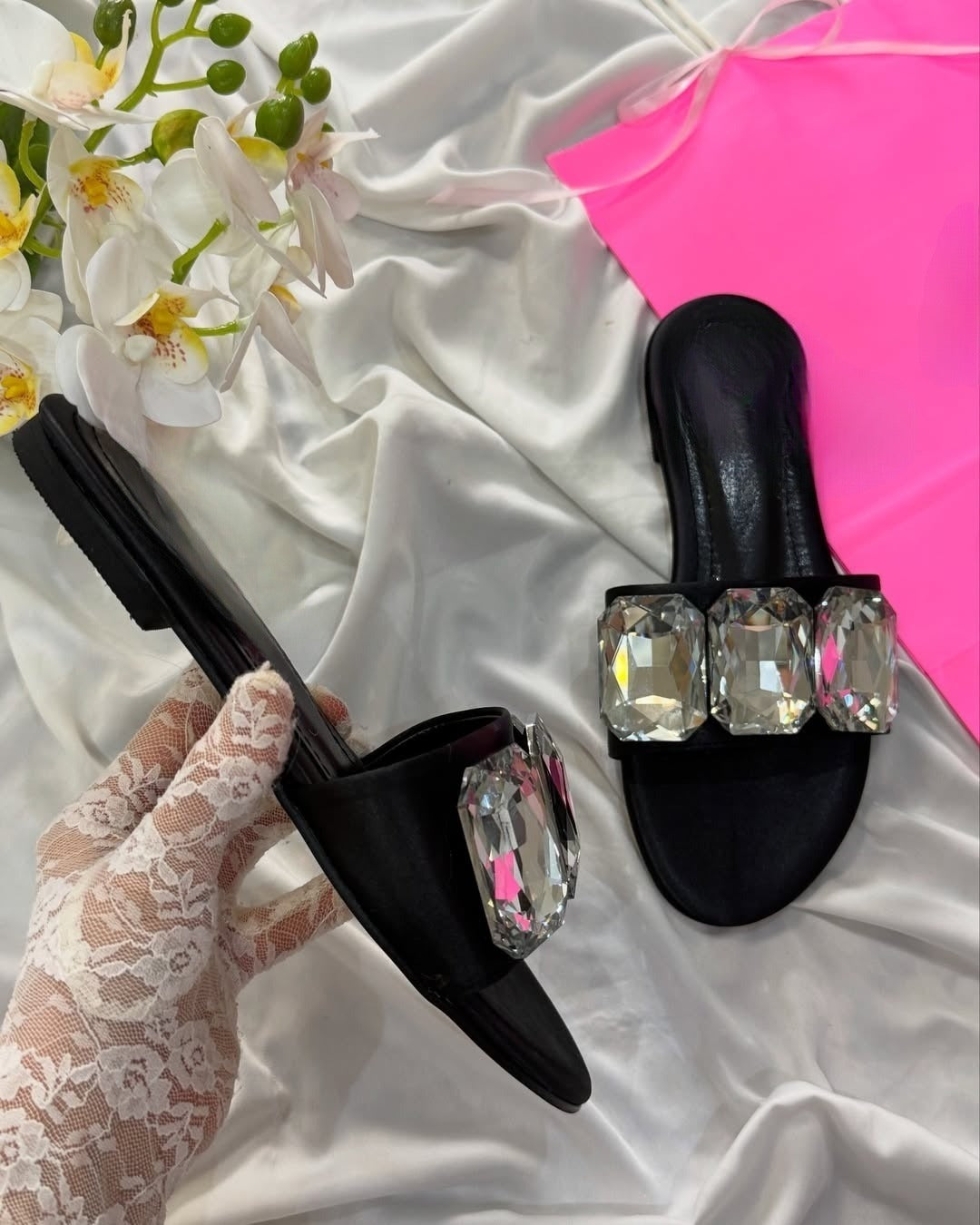 Oversized Rhinestone Women's Slides