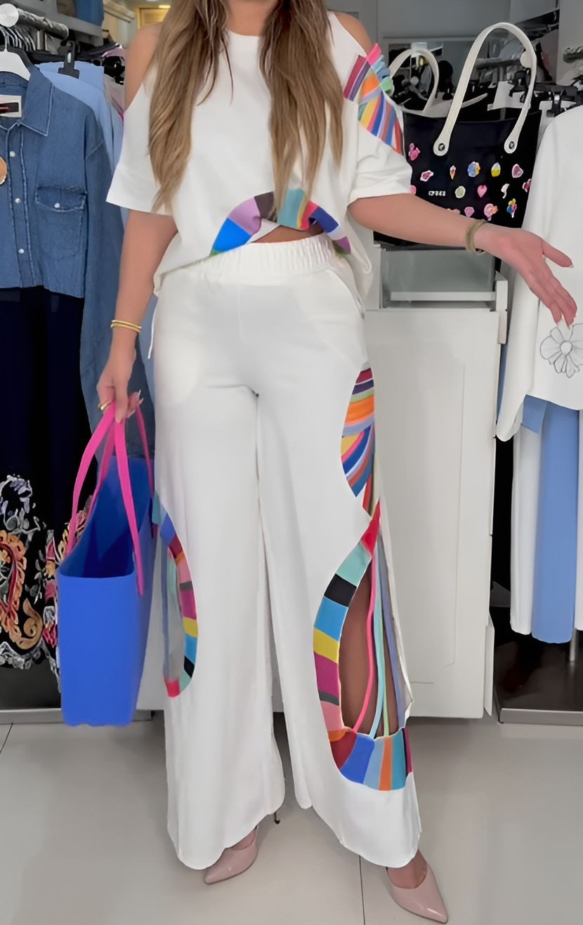 Colorful Cut-Out Casual Two-Piece Set