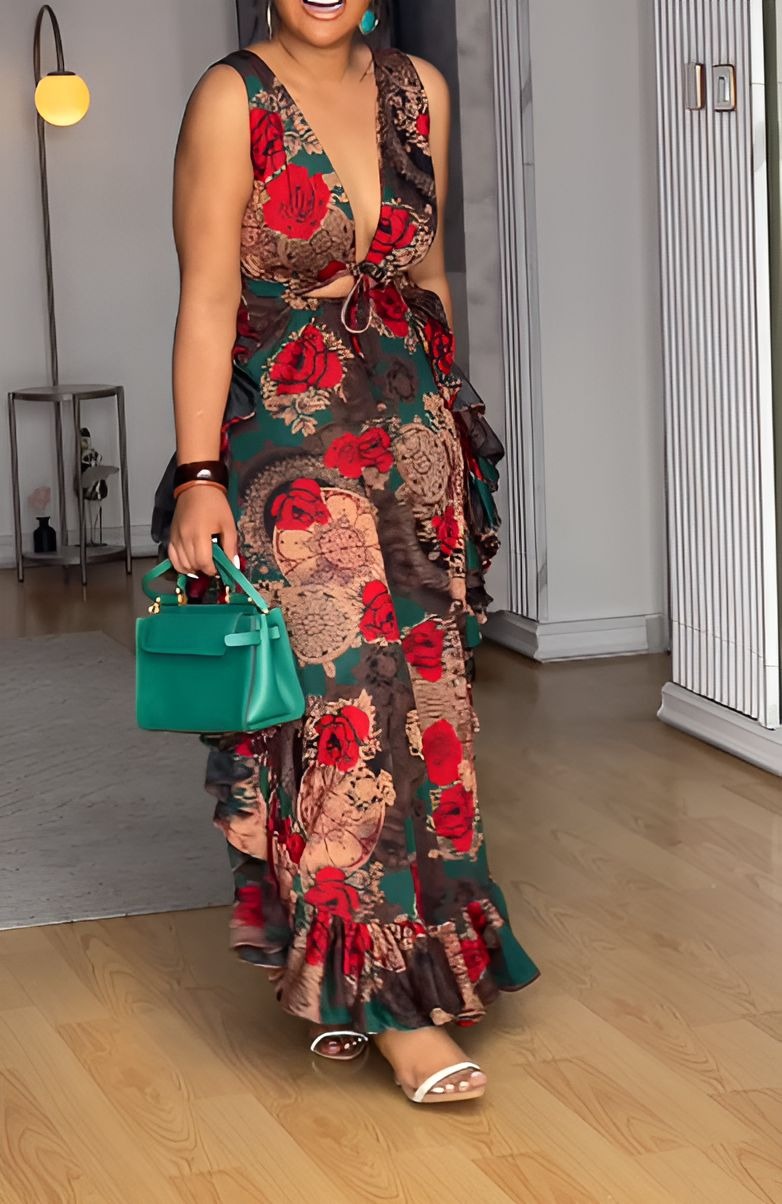 Sexy V-neck Printed Dress