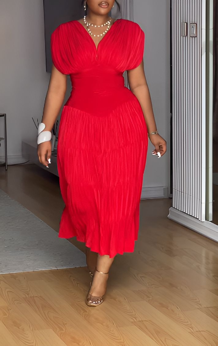 Classic Red V-neck Dress