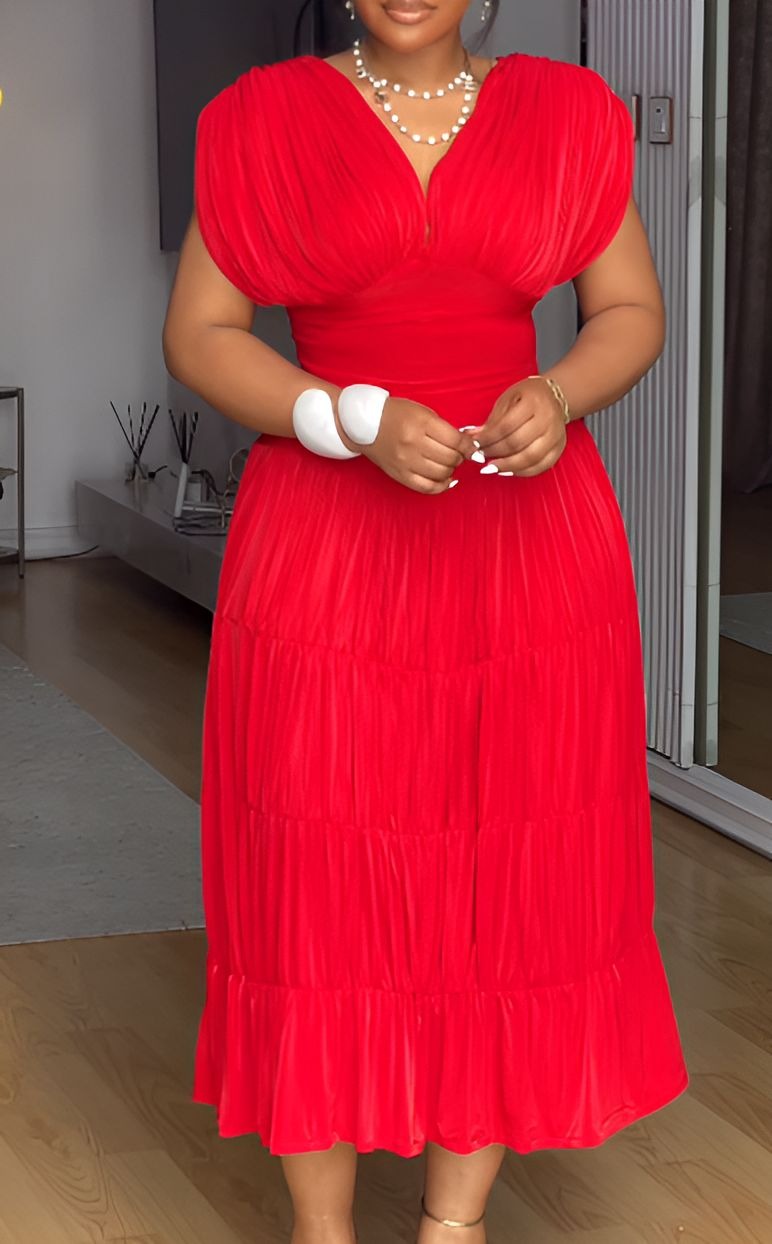 Classic Red V-neck Dress