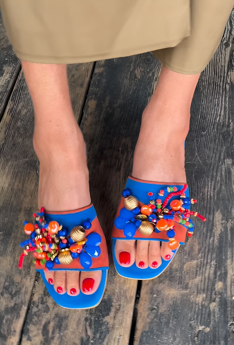 Blue Beaded Charm Slides