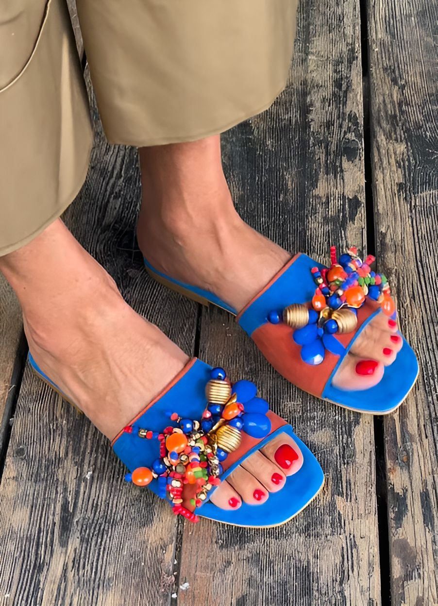 Blue Beaded Charm Slides