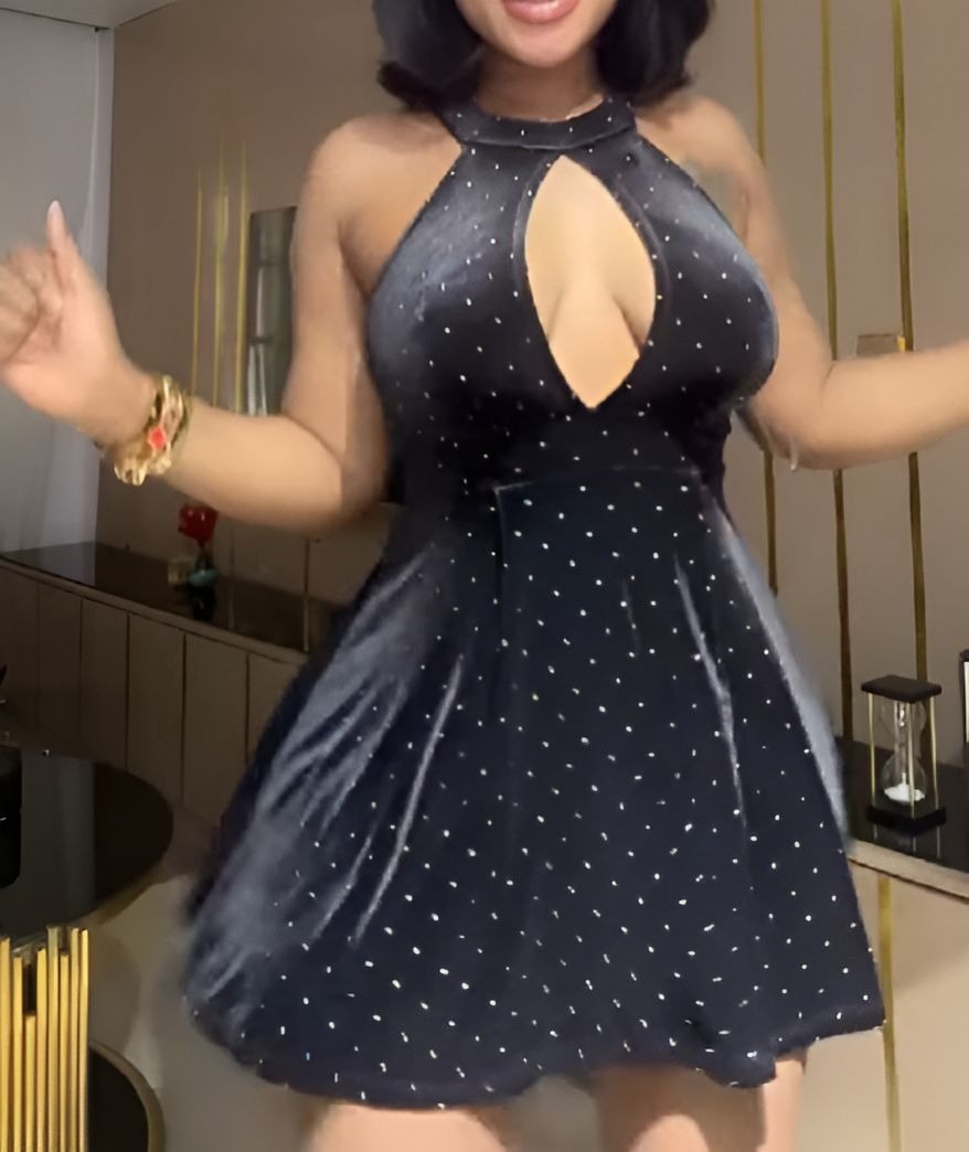 Sexy Black Deep V Neck Polka Dot Dress