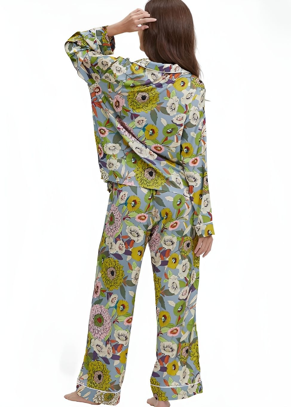 Green Printed Silk Pajama Set