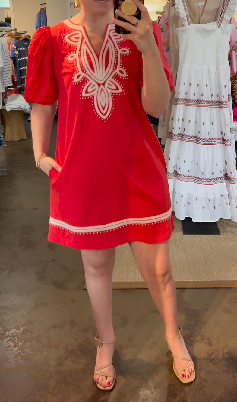 Red V-neck Short Dress