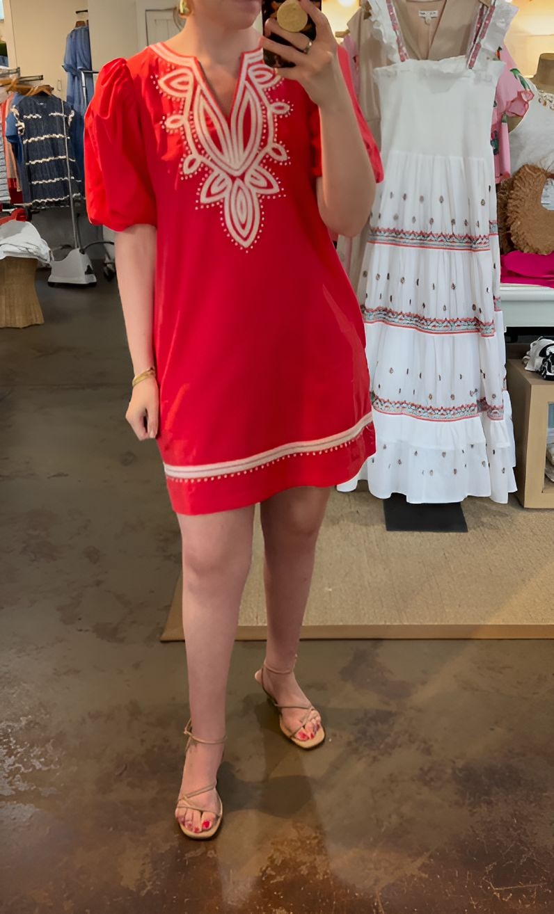 Red V-neck Short Dress