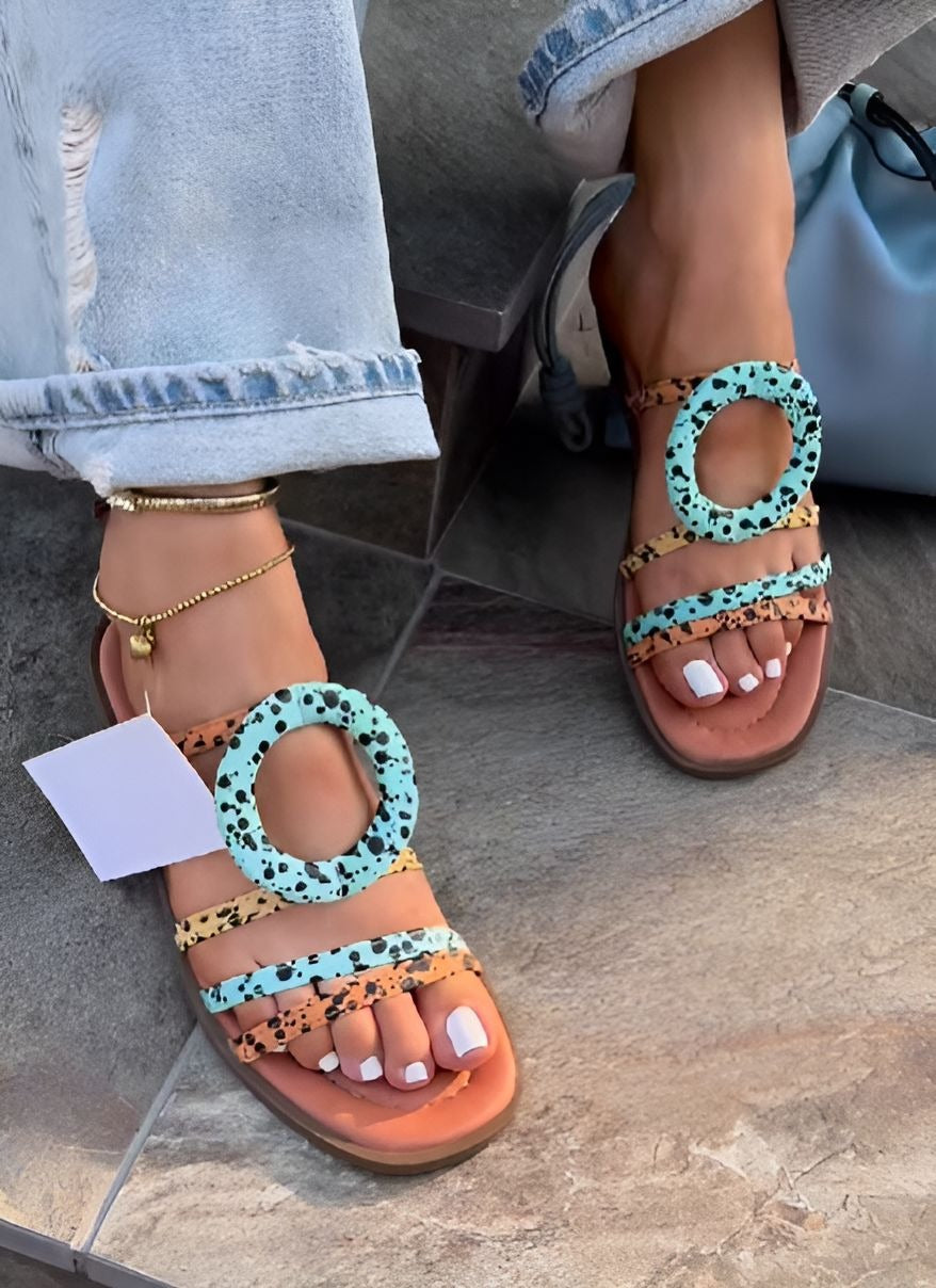Blue Circle Leopard Print Sandals