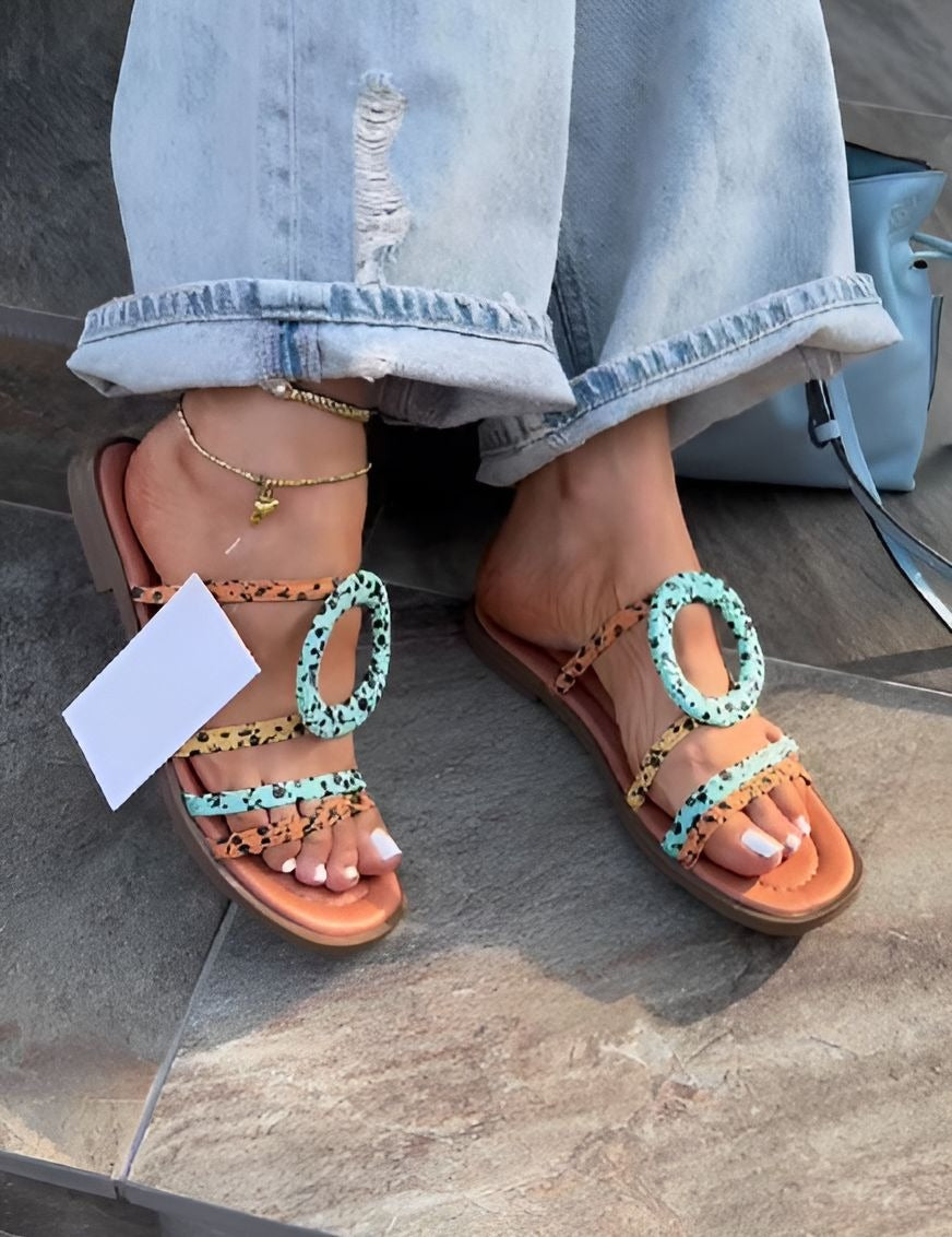 Blue Circle Leopard Print Sandals