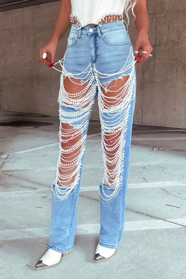 Pearl Rhinestone Jeans