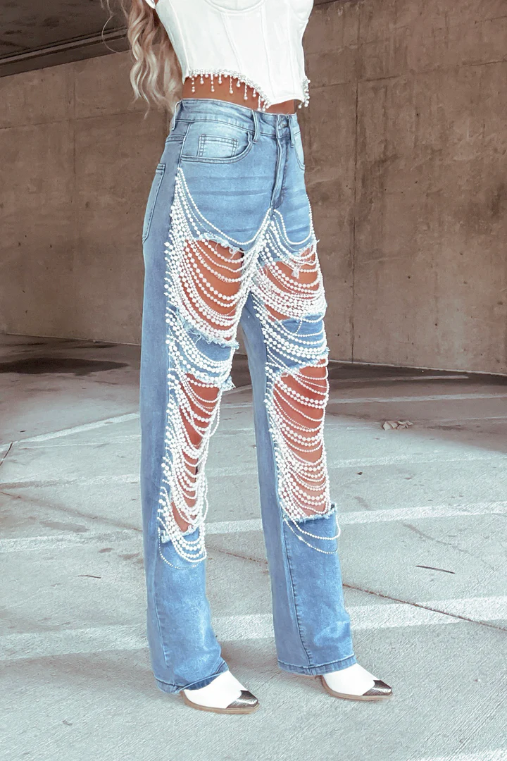 Pearl Rhinestone Jeans