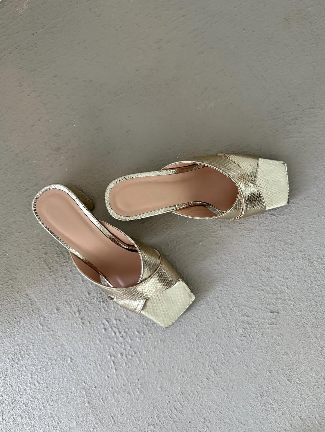 Gold Soft Leather Block Heel Sandals