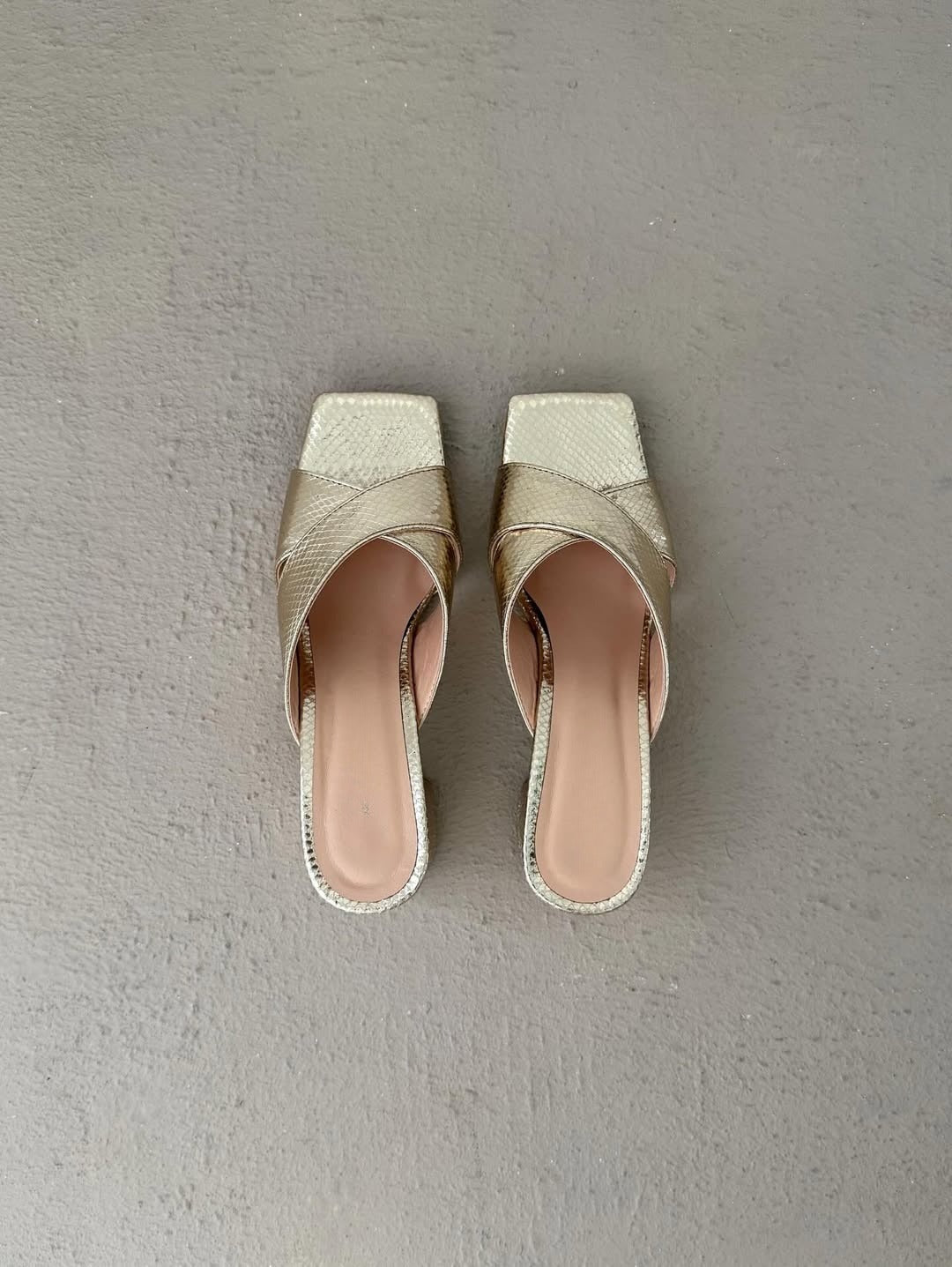 Gold Soft Leather Block Heel Sandals