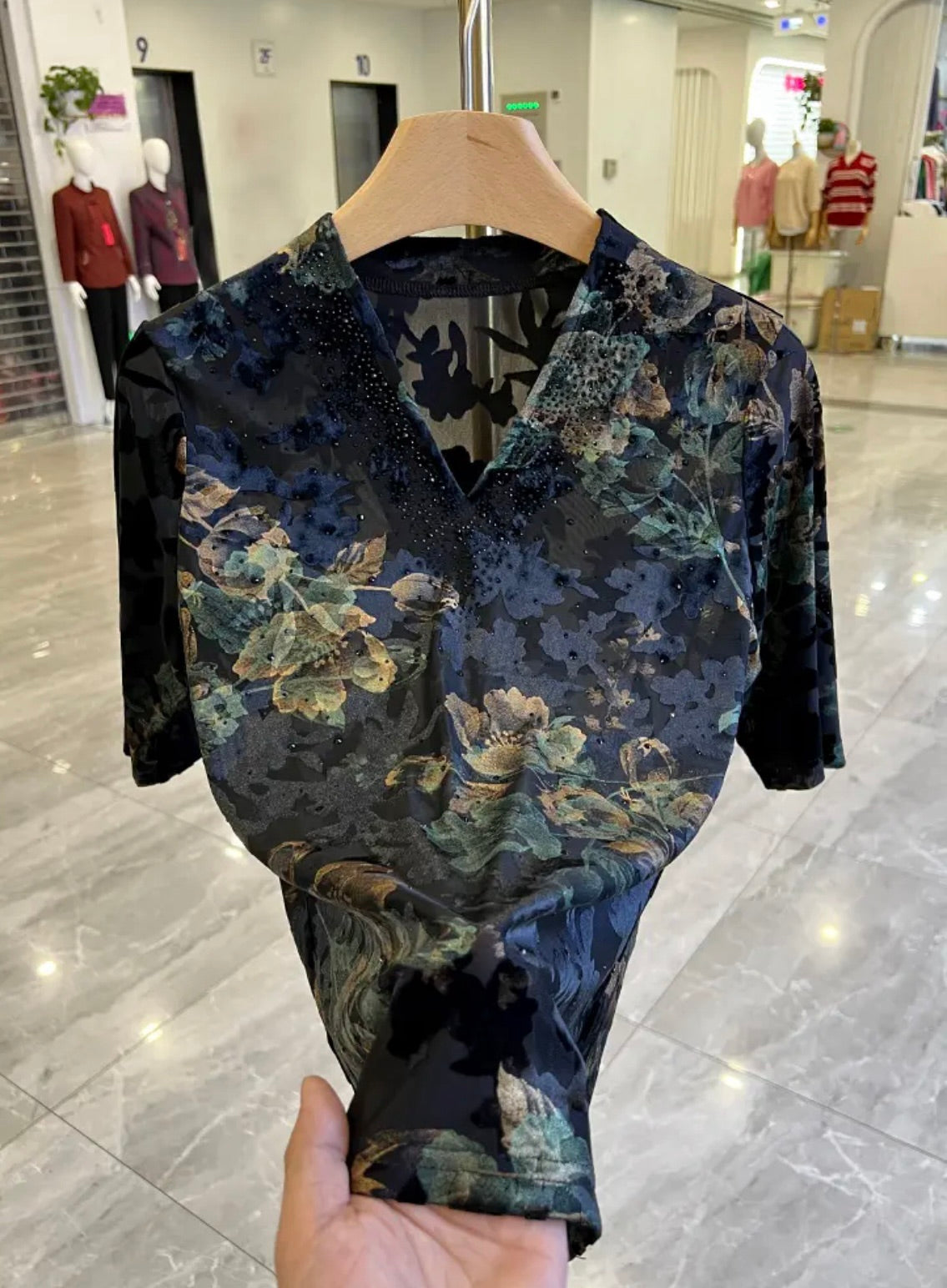 Summer V-neck Rhinestone Thin Top