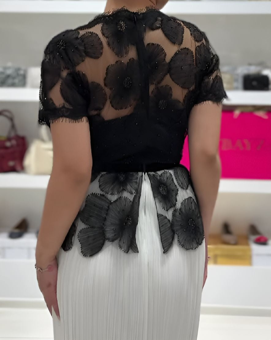 Black Floral Lace Mock-Two-Piece Dress