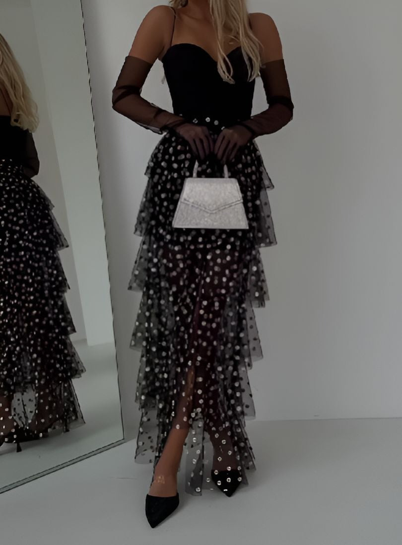 Black Polka Dot Cake Mesh Skirt